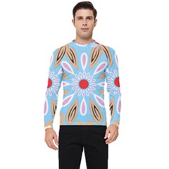 A Blue And Brown Flower With A Red Center Men s Long Sleeve Rash Guard by catchydesignhill