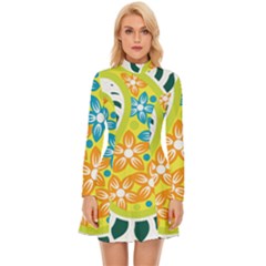 A Yellow And Green Paisley With Leaves And Flowers Long Sleeve Velour Longline Dress by catchydesignhill