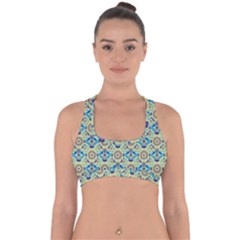 A Blue And Green Pattern On A Green Background Cross Back Hipster Bikini Top 