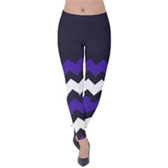 Indigo With Purple And White Zigzags Velvet Leggings