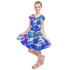 Dark Purple  Galaxy & Rainbow Unicorn Print Kids Short Sleeve Dress