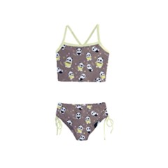 Rosy Brown Cute Baby Panda Girls Tankini Swimsuit
