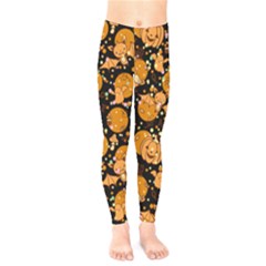 Orange & Black Adorable Bats Halloween Print Kids  Legging by CoolDesigns