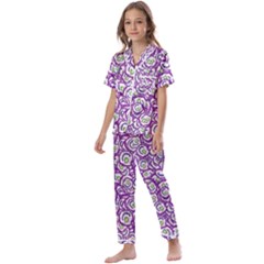 Funny Bacterias Drawing Motif Random Pattern Kids  Satin Short Sleeve Pajamas Set by dflcprintsclothing