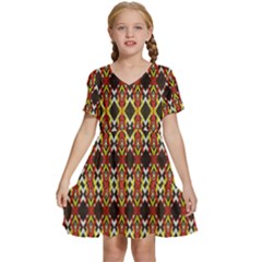 Colorful Geometric Pattern Design Kids  Short Sleeve Tiered Mini Dress by ExtraAwesomeSauce