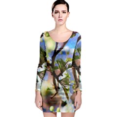 Springtime Pear Tree Blossoms Long Sleeve Bodycon Dress by ExtraAwesomeSauce