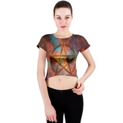 Enchanted Nebula Pentagram Art Crew Neck Crop Top by ExtraAwesomeSauce