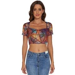 Enchanted Nebula Pentagram Art Short Sleeve Square Neckline Crop Top 