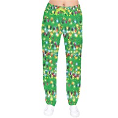 Xmas Light Bright Green Christmas Long Women Velvet Drawstring Pants