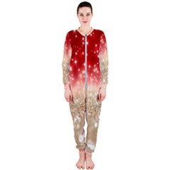 Abstract, Christmas, Glittery, Gold, Red Onepiece Jumpsuit (ladies)