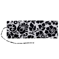 Black Floral Background, Vintage Floral Pattern Roll Up Canvas Pencil Holder (m) by kyorashop23