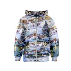 Icy Lights, Art, Christmas, Houses Kids  Zipper Hoodie