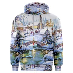 Icy Lights, Art, Christmas, Houses Men s Overhead Hoodie