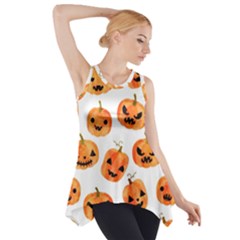 Orange Carved Pumpkins, Adoxali, Halloween Side Drop Tank Tunic