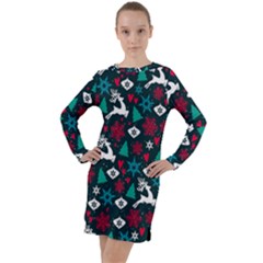 Holiday Season Pattern Long Sleeve Hoodie Dress