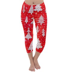 White And Red Trees, Adoxali, Christmas Capri Winter Leggings 