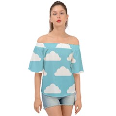 Clouds Blue Pattern Off Shoulder Short Sleeve Top by ConteMonfrey