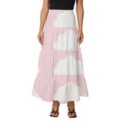 Clouds Pink Pattern Tiered Ruffle Maxi Skirt