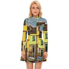 Colorful Venice Homes - Venezia, Italy Long Sleeve Velour Longline Dress by ConteMonfrey