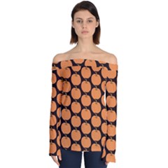 Black And Orange Pumpkin Off Shoulder Long Sleeve Top by ConteMonfrey