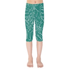 Tropical Green Monstera  Kids  Capri Leggings 