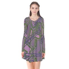 Vibrant Collage Vibes Print Long Sleeve V-neck Flare Dress by dflcprintsclothing