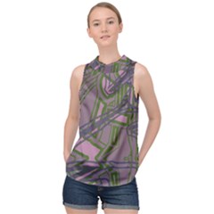 Vibrant Collage Vibes Print High Neck Satin Top by dflcprintsclothing