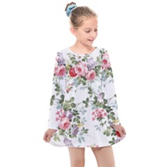 Floral Elements Peony Chinese Rose Kids  Long Sleeve Dress by Grandong