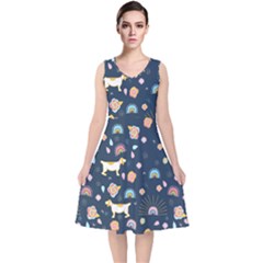 Dogs V-neck Midi Sleeveless Dress  by StyleHavenStore