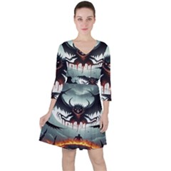 Halloween Goodie Quarter Sleeve Ruffle Waist Dress