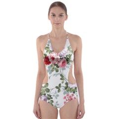 Floral Elements Peony Chinese Rose Cut-out One Piece Swimsuit