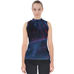 Abstract Feathers Mock Neck Shell Top