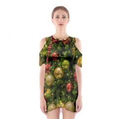 Christmas Tree Ornament Deco Shoulder Cutout One Piece Dress