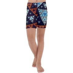 Fractal Triangle Geometric Abstract Pattern Kids  Lightweight Velour Capri Yoga Leggings