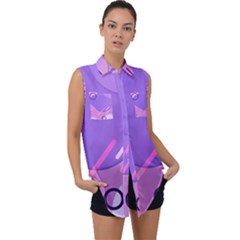 Colorful Labstract Wallpaper Theme Sleeveless Chiffon Button Shirt