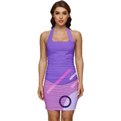 Colorful Labstract Wallpaper Theme Sleeveless Wide Square Neckline Ruched Bodycon Dress