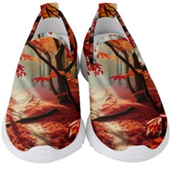 Forest Path Red Nature Kids  Slip On Sneakers by Bedest