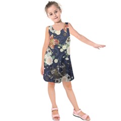 Japanese Wave Koi Illustration Pattern Kids  Sleeveless Dress