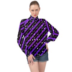 Christmas Paper Star Texture High Neck Long Sleeve Chiffon Top