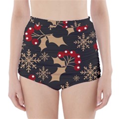 Christmas Pattern With Snowflakes Berries High-waisted Bikini Bottoms