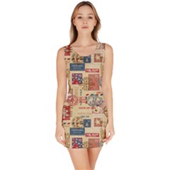 Letters Writing Paper Text Pattern Bodycon Dress