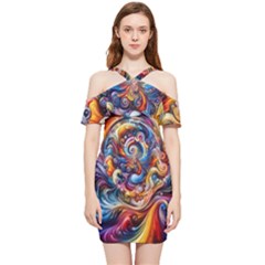 Dynamic Color Vortex Shoulder Frill Bodycon Summer Dress by ExtraGoodSauce