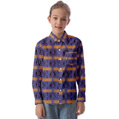 Bitcoin Logo Pattern Kids  Long Sleeve Shirt by ExtraAwesomeSauce