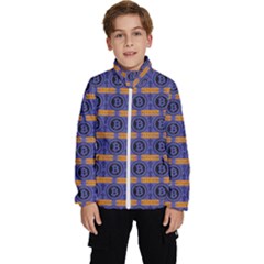 Bitcoin Logo Pattern Kids  High Neck Windbreaker by ExtraGoodSauce