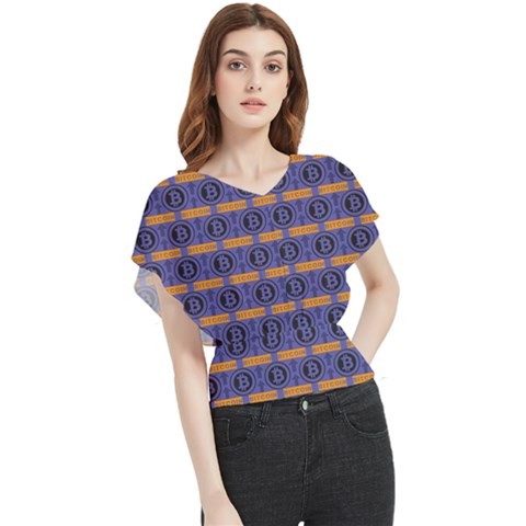 Bitcoin Logo Pattern Butterfly Chiffon Blouse by ExtraAwesomeSauce