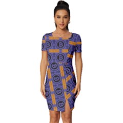 Bitcoin Logo Pattern Fitted Knot Split End Bodycon Dress by ExtraAwesomeSauce