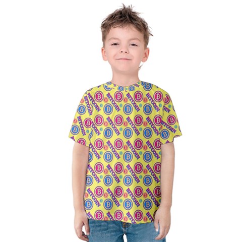 Colorful Bitcoin Pattern Kids  Cotton T-shirt by ExtraAwesomeSauce