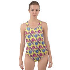 Colorful Bitcoin Pattern Cut-out Back One Piece Swimsuit