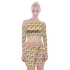 Colorful Bitcoin Pattern Off Shoulder Top With Mini Skirt Set