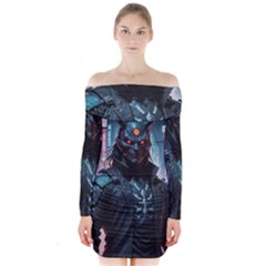 Cyberpunk Demon Samurai Long Sleeve Off Shoulder Dress by AwesomeSauce